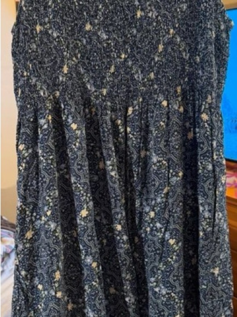 Navy Floral Smocked Midi Dress